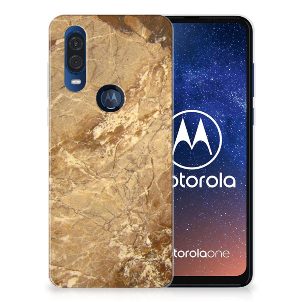 Motorola One Vision TPU Siliconen Hoesje Marmer Creme
