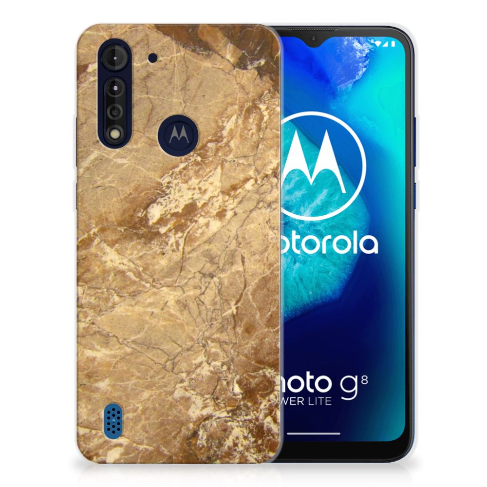 Motorola Moto G8 Power Lite TPU Siliconen Hoesje Marmer Creme