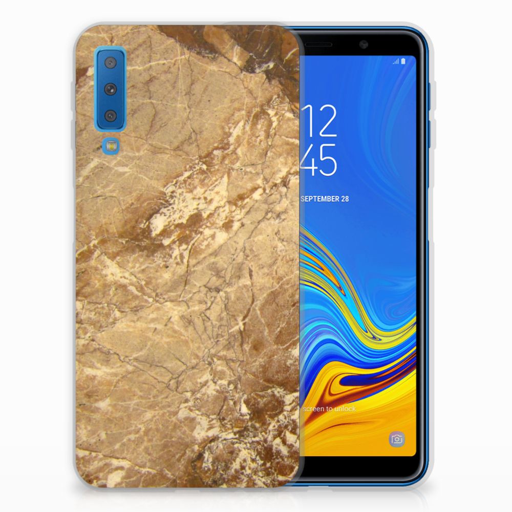 Samsung Galaxy A7 (2018) TPU Siliconen Hoesje Marmer Creme