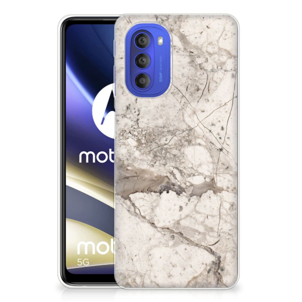 Motorola Moto G51 5G TPU Siliconen Hoesje Marmer Beige