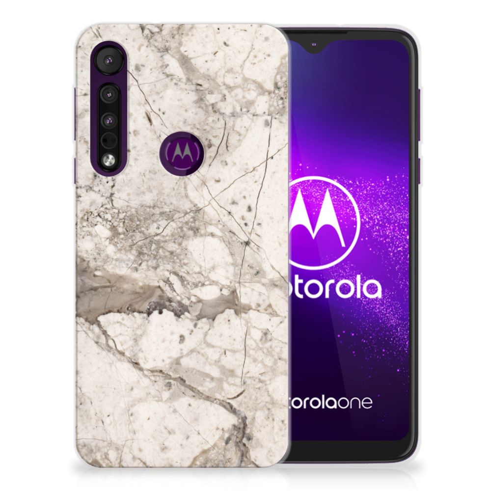 Motorola One Macro TPU Siliconen Hoesje Marmer Beige
