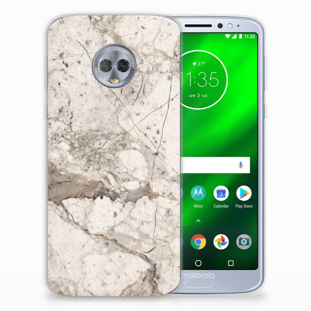 Motorola Moto G6 Plus TPU Siliconen Hoesje Marmer Beige