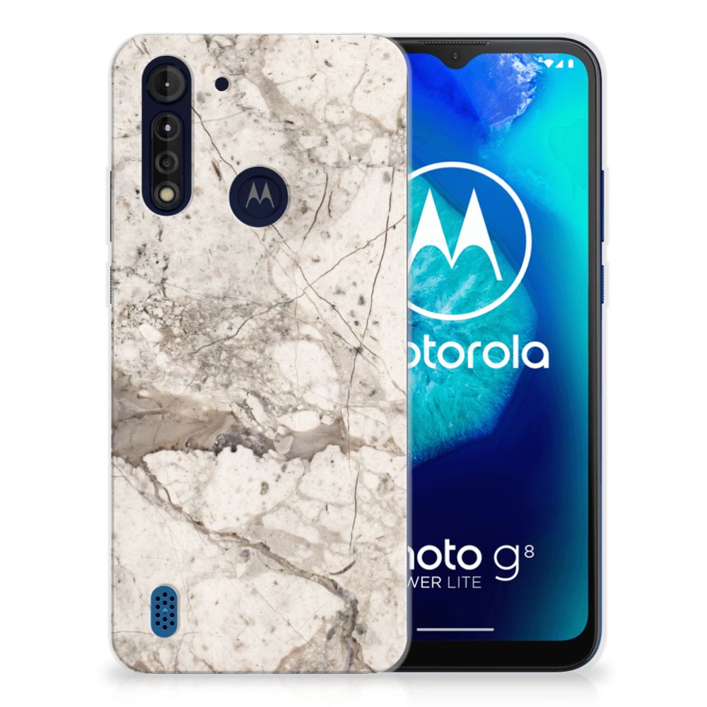 Motorola Moto G8 Power Lite TPU Siliconen Hoesje Marmer Beige