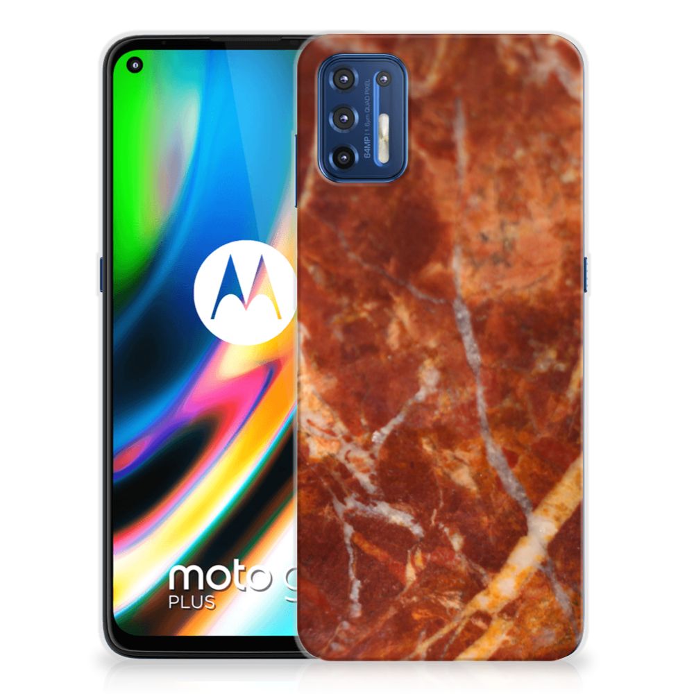 Motorola Moto G9 Plus TPU Siliconen Hoesje Marmer Bruin
