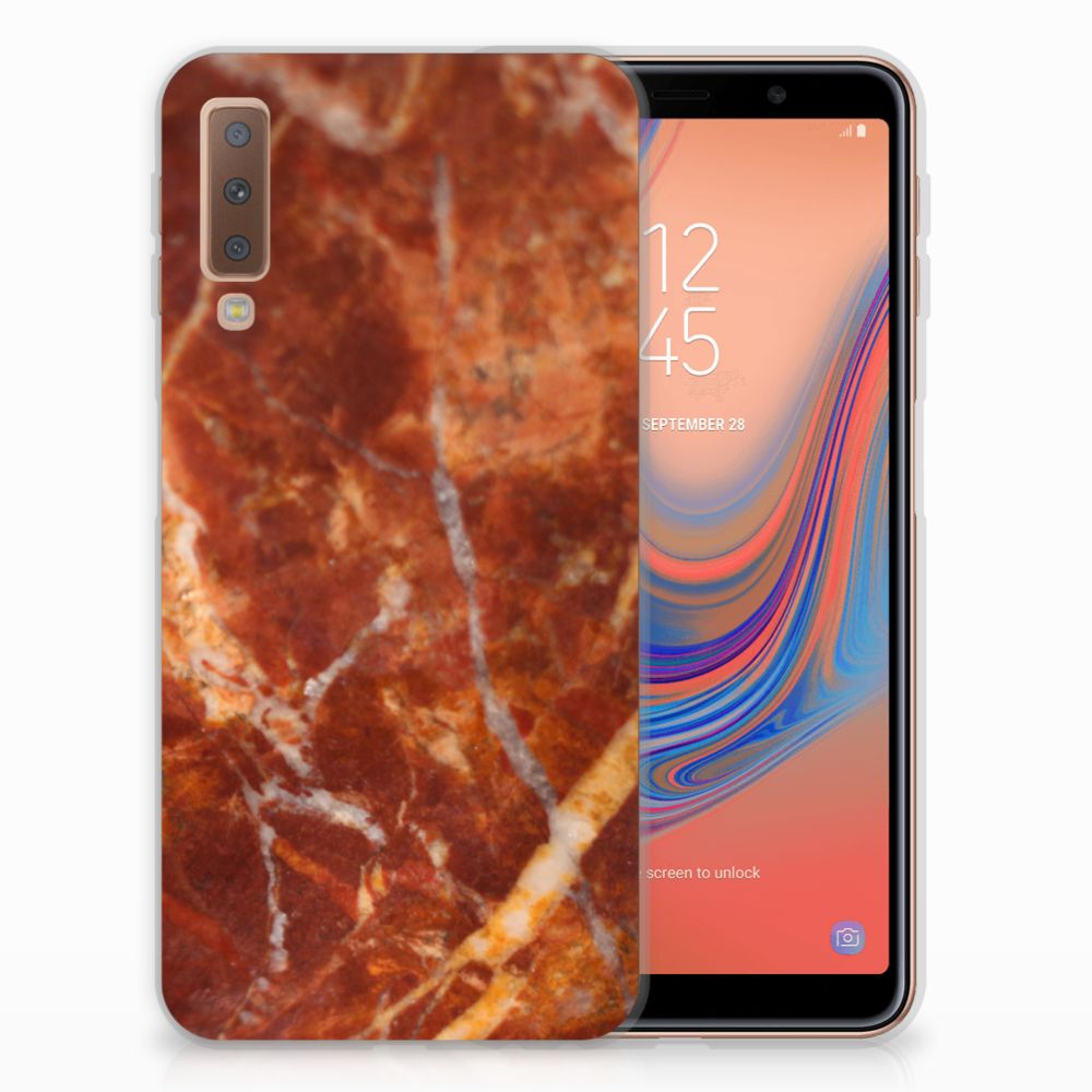 Samsung Galaxy A7 (2018) TPU Siliconen Hoesje Marmer Bruin