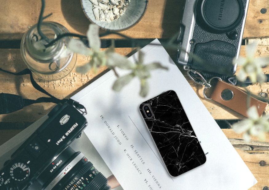 Apple iPhone X | Xs TPU Siliconen Hoesje Marmer Zwart - Origineel Cadeau Vader