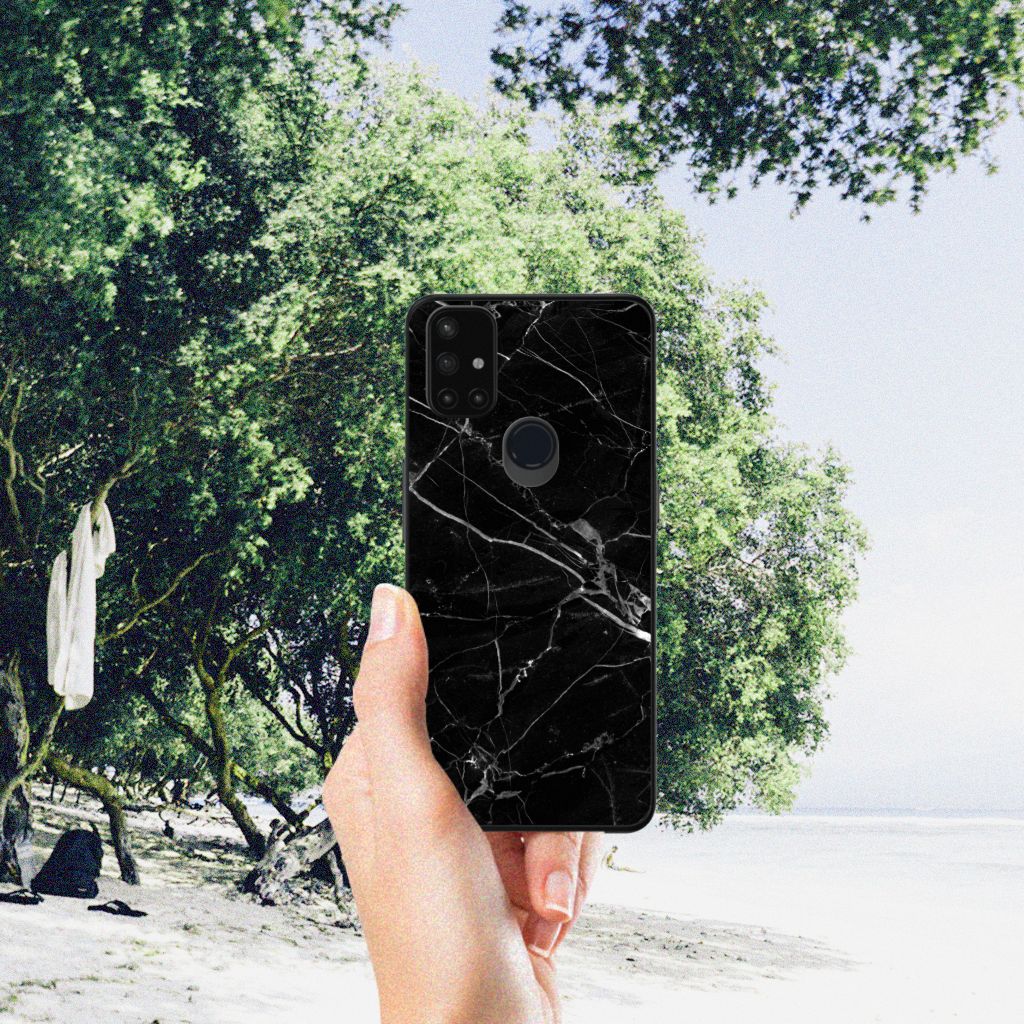 OnePlus Nord N10 5G Marmeren Print Telefoonhoesje Marmer Zwart - Origineel Cadeau Vader