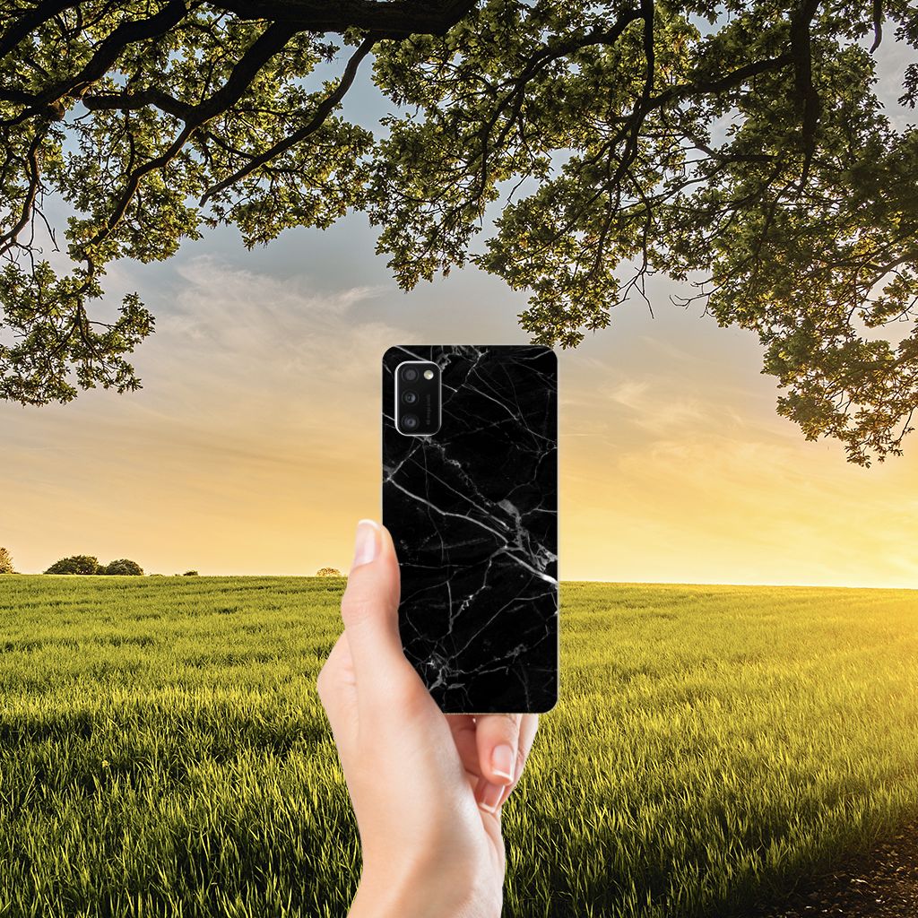 Samsung Galaxy A41 TPU Siliconen Hoesje Marmer Zwart - Origineel Cadeau Vader