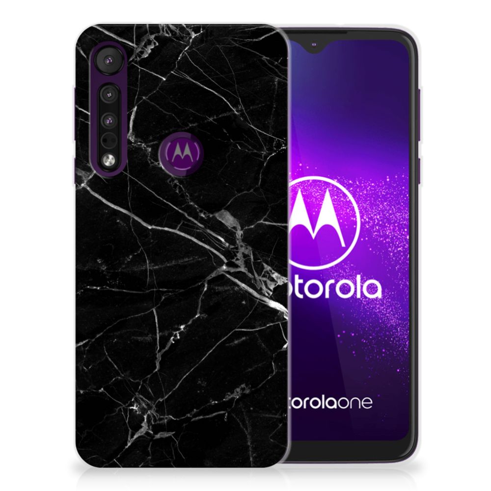 Motorola One Macro TPU Siliconen Hoesje Marmer Zwart - Origineel Cadeau Vader