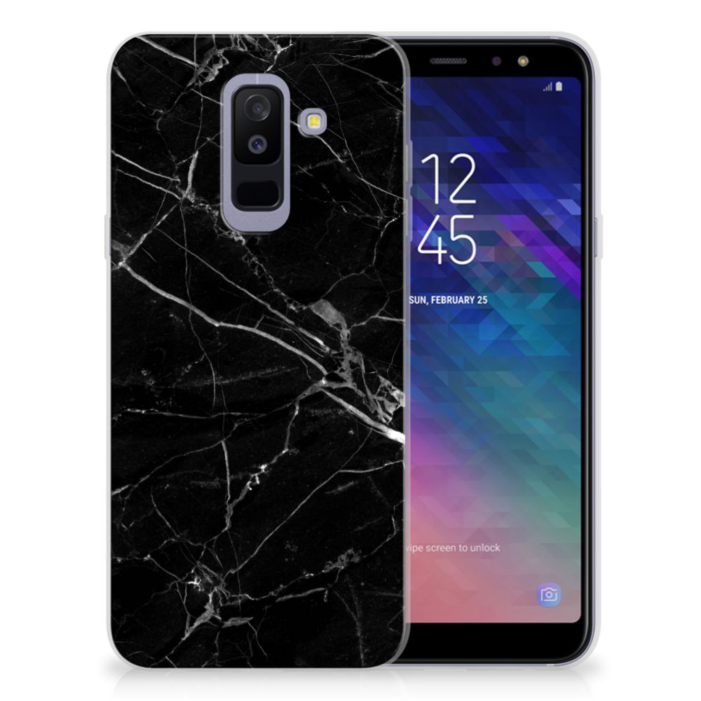 Samsung Galaxy A6 Plus (2018) TPU Siliconen Hoesje Marmer Zwart - Origineel Cadeau Vader