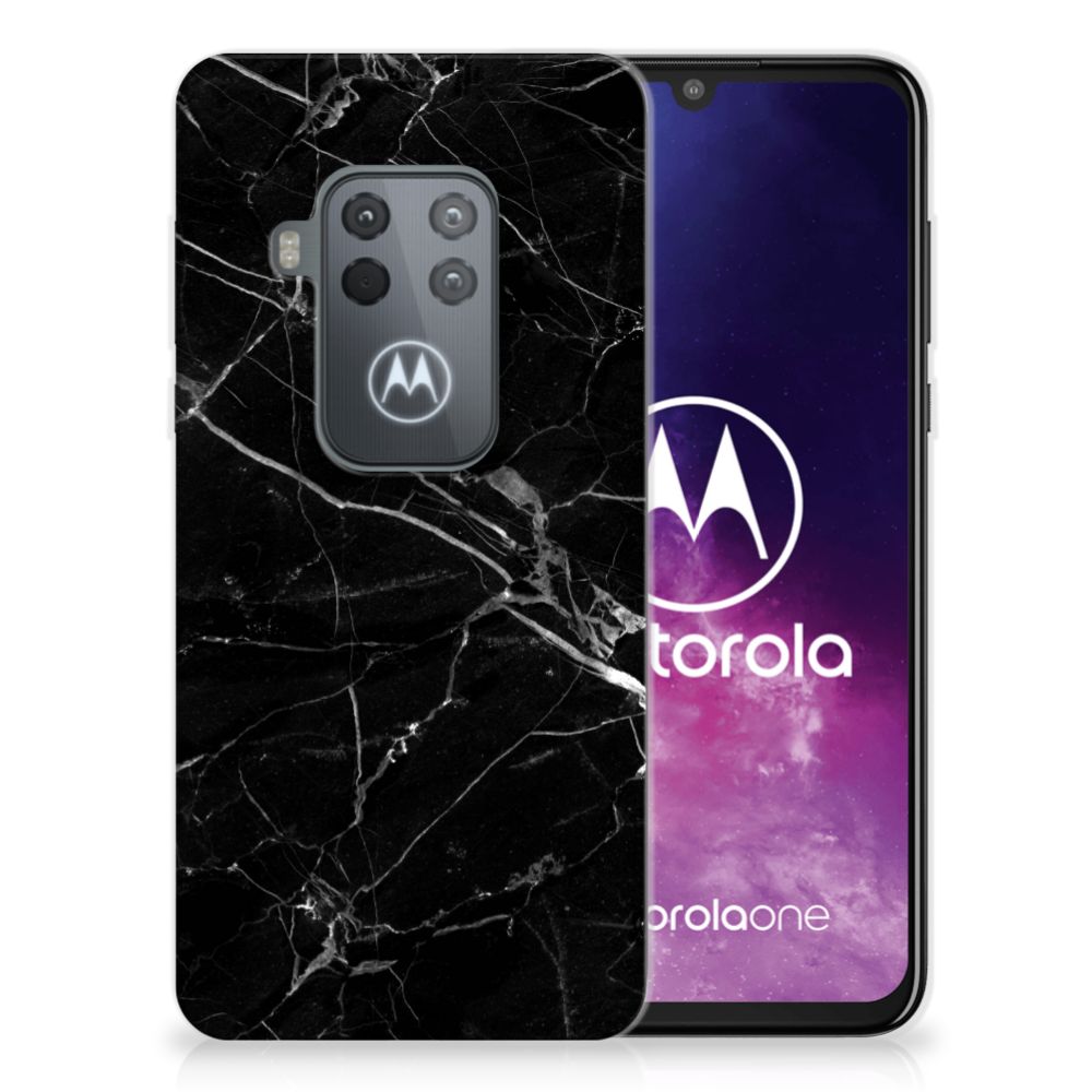 Motorola One Zoom TPU Siliconen Hoesje Marmer Zwart - Origineel Cadeau Vader