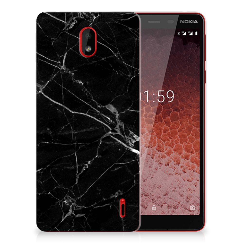 Nokia 1 Plus TPU Siliconen Hoesje Marmer Zwart - Origineel Cadeau Vader