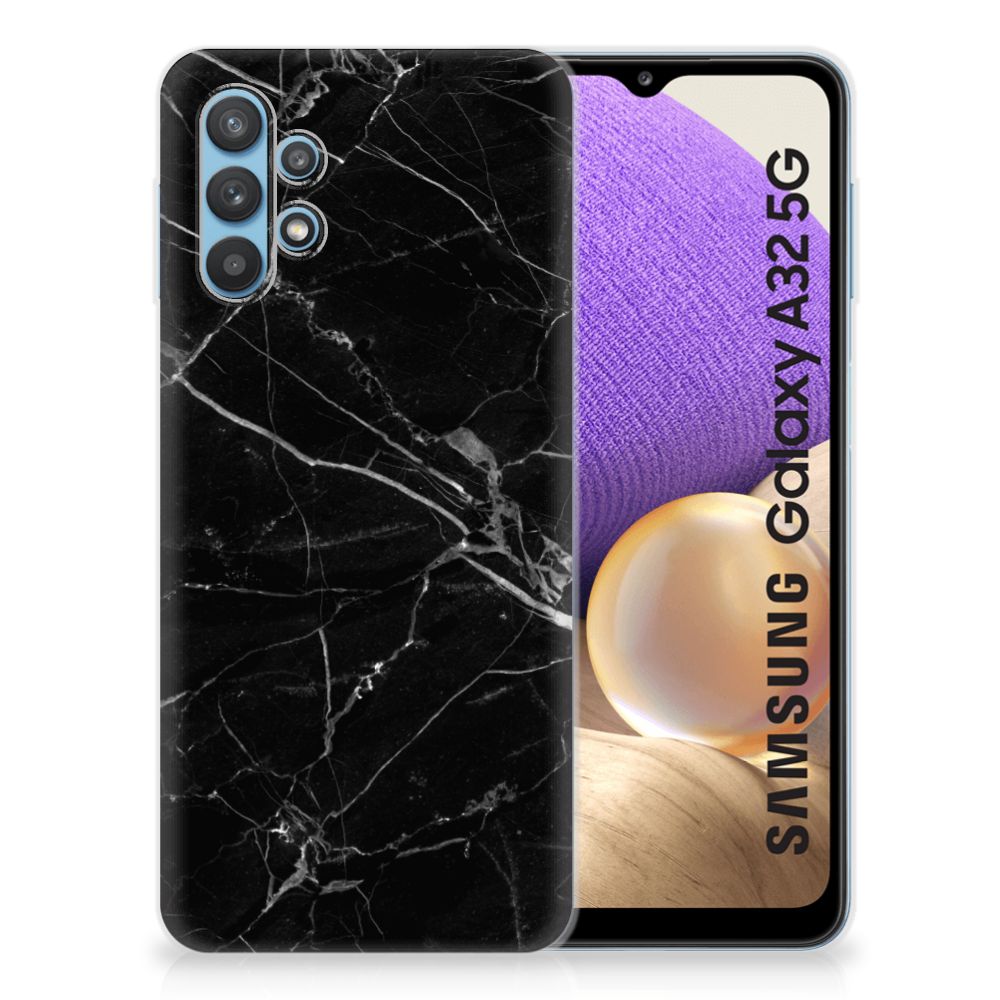 Samsung Galaxy A32 5G TPU Siliconen Hoesje Marmer Zwart - Origineel Cadeau Vader