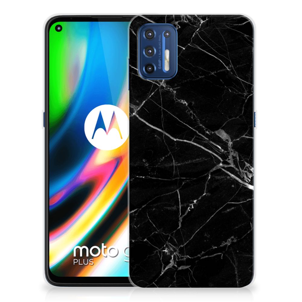 Motorola Moto G9 Plus TPU Siliconen Hoesje Marmer Zwart - Origineel Cadeau Vader