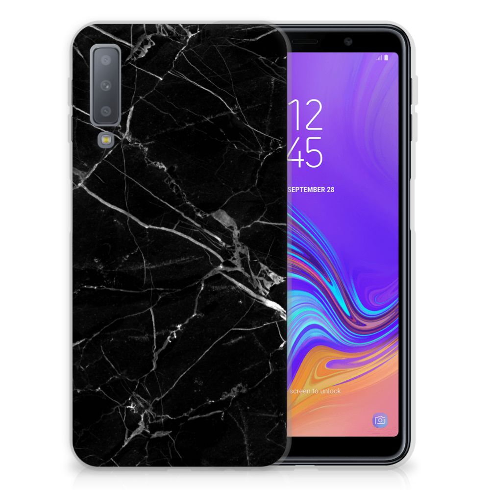 Samsung Galaxy A7 (2018) TPU Siliconen Hoesje Marmer Zwart - Origineel Cadeau Vader