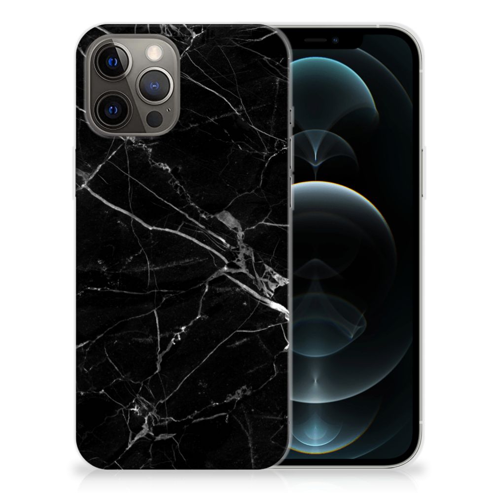 iPhone 12 Pro Max TPU Siliconen Hoesje Marmer Zwart - Origineel Cadeau Vader