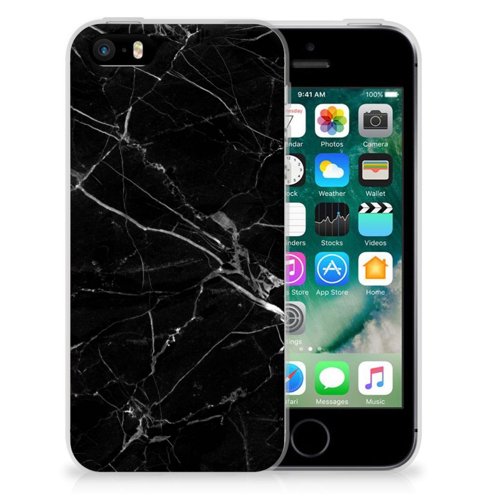 Apple iPhone SE | 5S TPU Siliconen Hoesje Marmer Zwart - Origineel Cadeau Vader