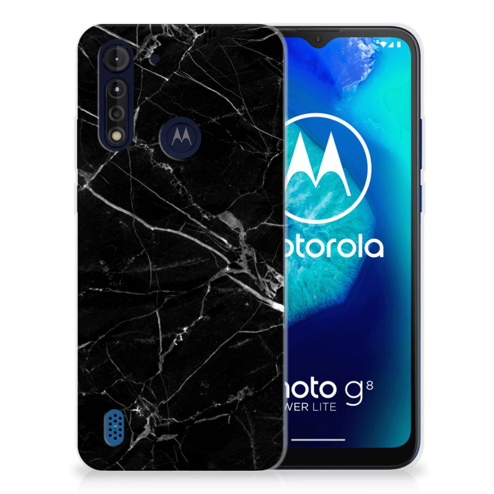 Motorola Moto G8 Power Lite TPU Siliconen Hoesje Marmer Zwart - Origineel Cadeau Vader
