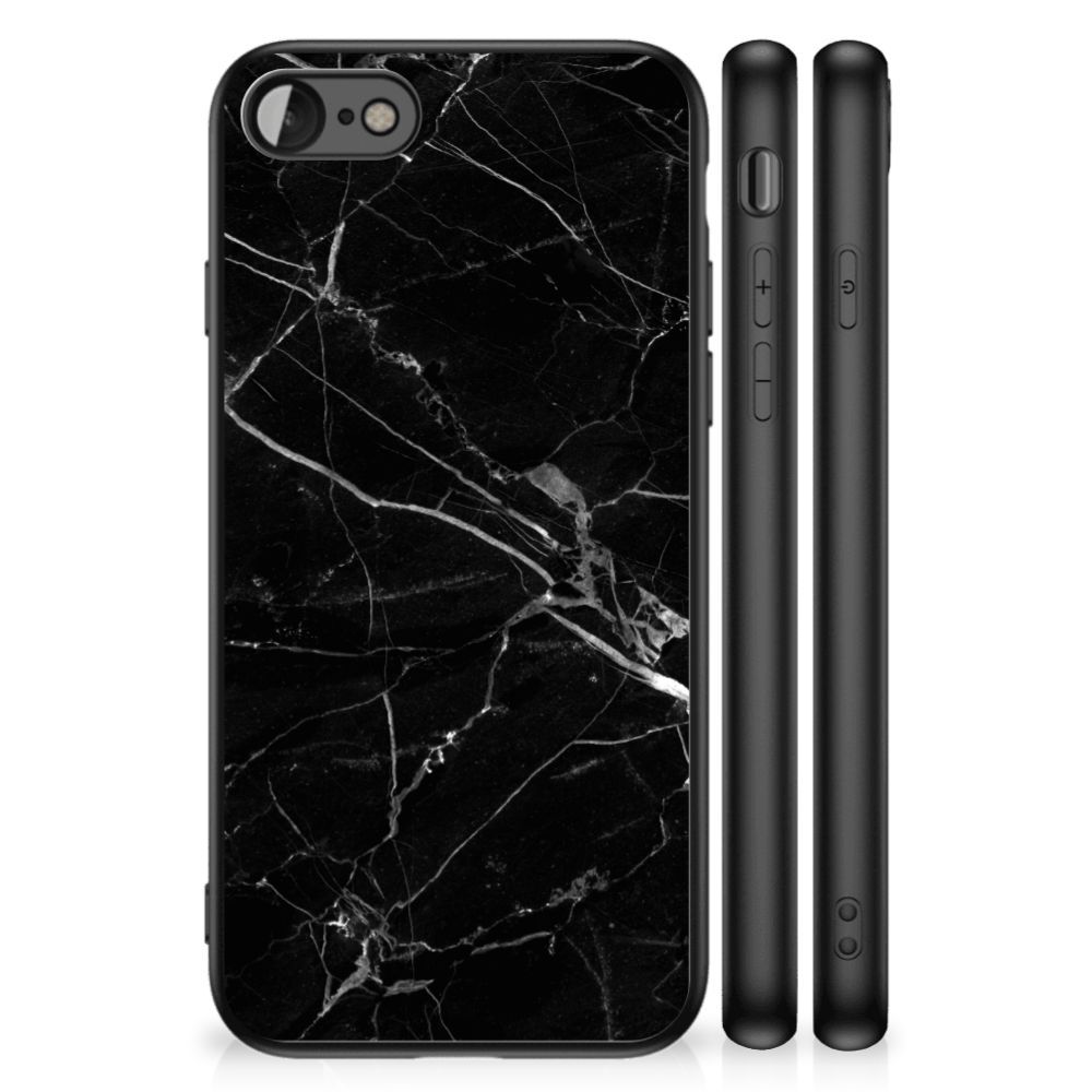 iPhone SE 2022 | SE 2020 | 7/8 Marmeren Print Telefoonhoesje Marmer Zwart - Origineel Cadeau Vader