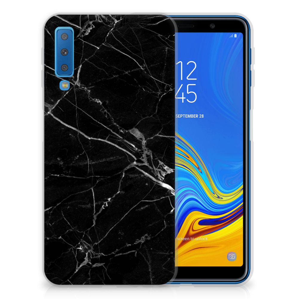 Samsung Galaxy A7 (2018) TPU Siliconen Hoesje Marmer Zwart - Origineel Cadeau Vader