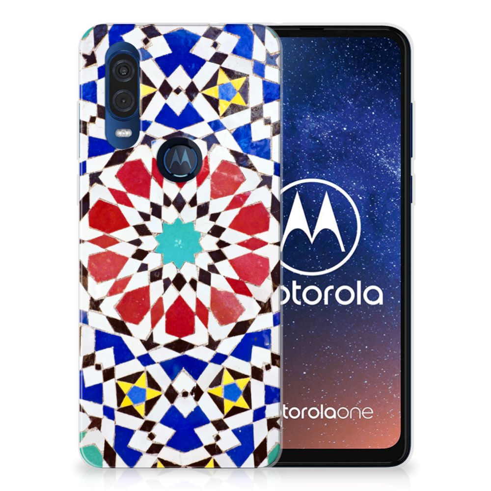 Motorola One Vision TPU Siliconen Hoesje Mozaïek 