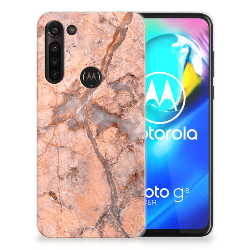Motorola Moto G8 Power TPU Siliconen Hoesje Marmer Oranje