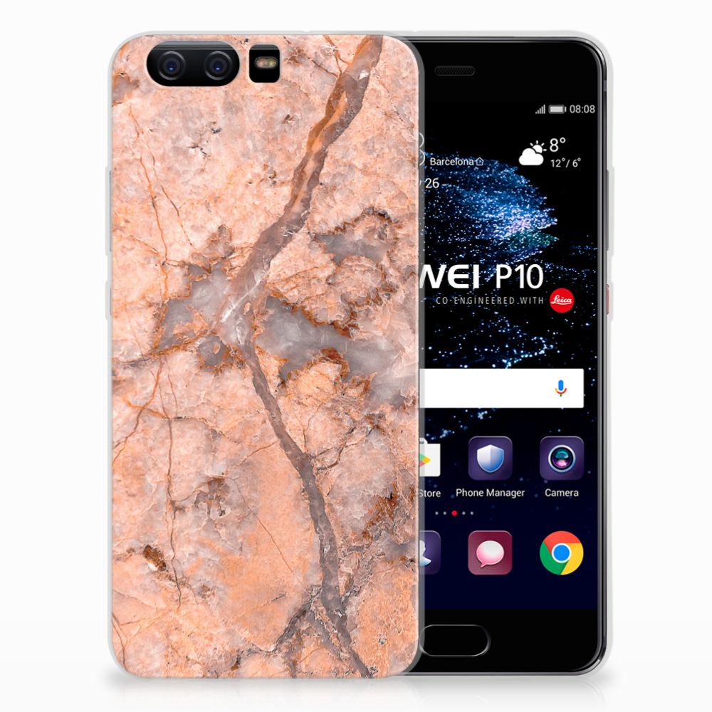Huawei P10 TPU Siliconen Hoesje Marmer Oranje