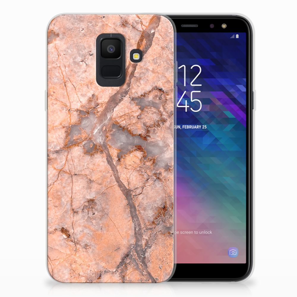 Samsung Galaxy A6 (2018) TPU Siliconen Hoesje Marmer Oranje