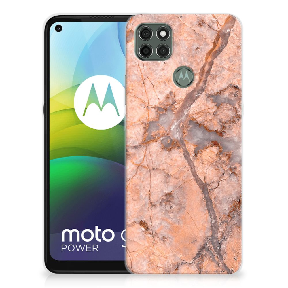 Motorola Moto G9 Power TPU Siliconen Hoesje Marmer Oranje