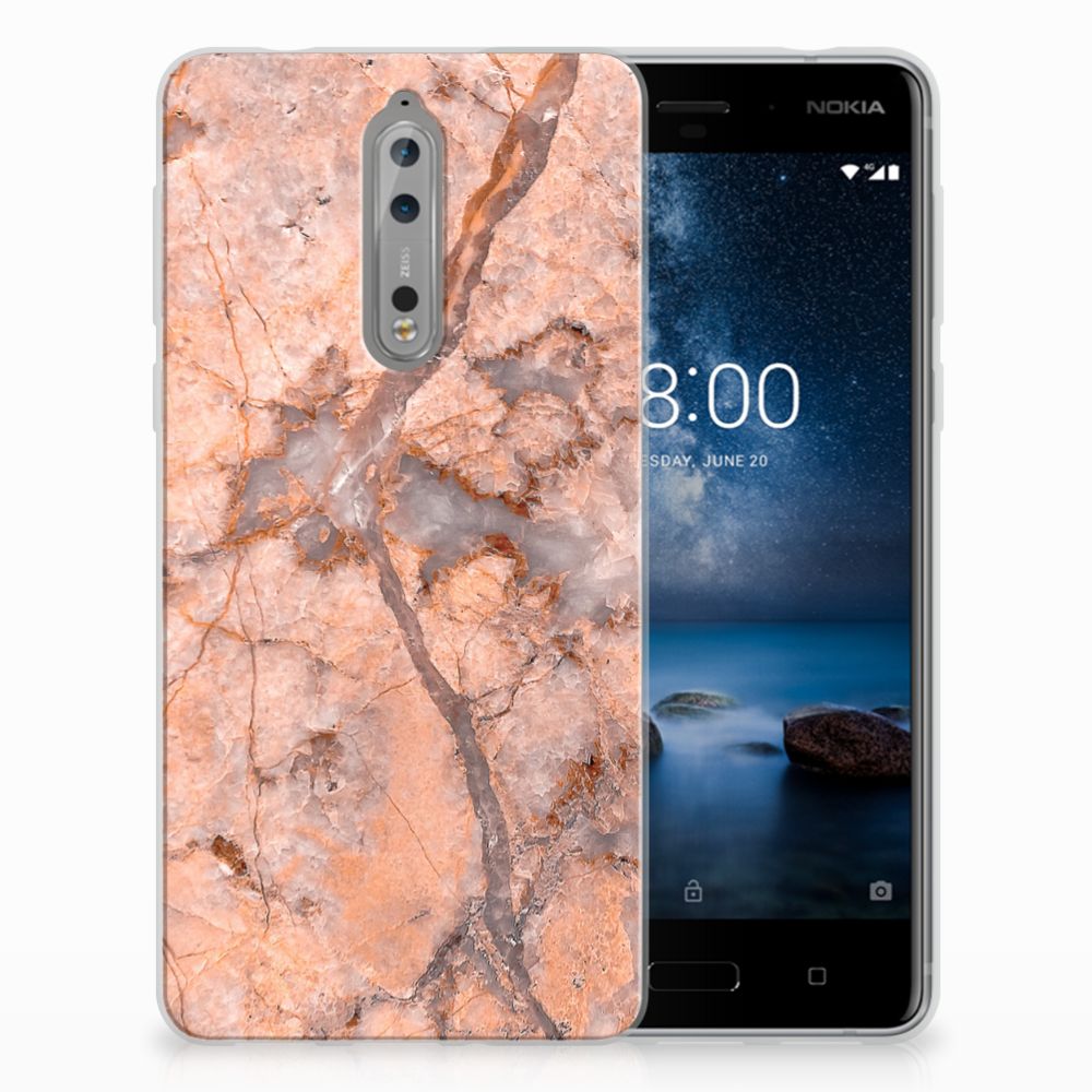 Nokia 8 TPU Siliconen Hoesje Marmer Oranje