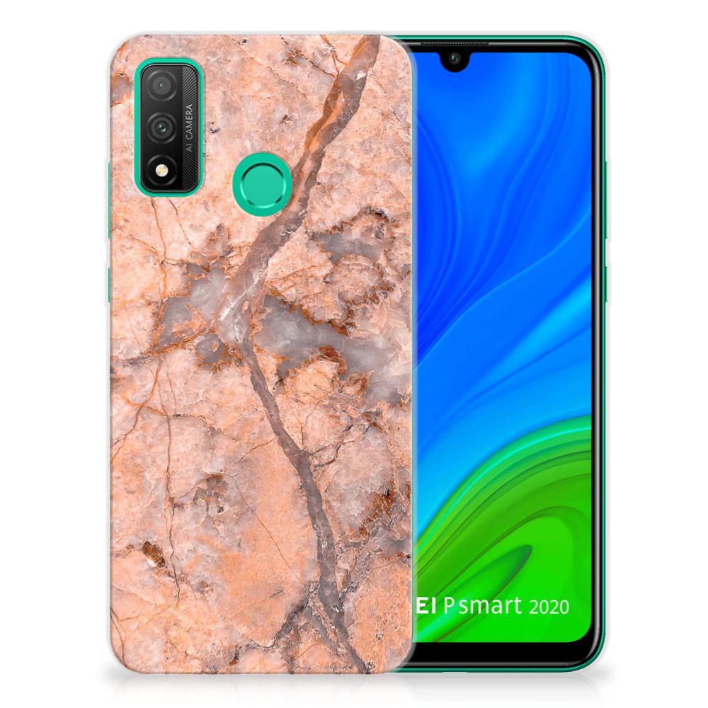 Huawei P Smart 2020 TPU Siliconen Hoesje Marmer Oranje