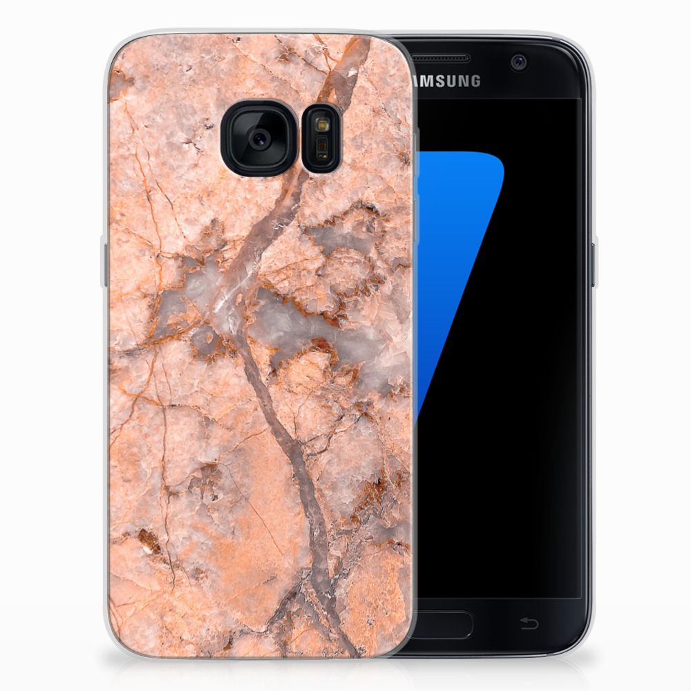Samsung Galaxy S7 TPU Hoesje Design Marmer Oranje