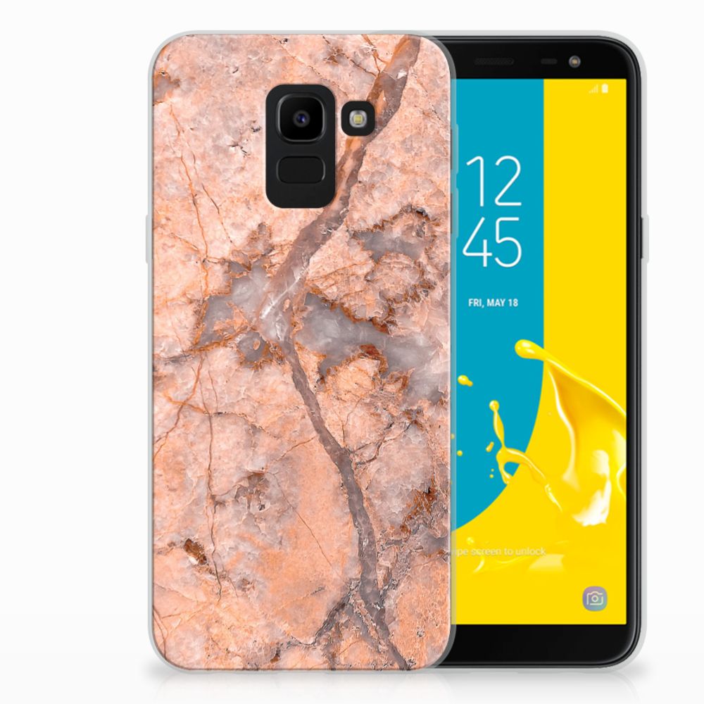 Samsung Galaxy J6 2018 TPU Siliconen Hoesje Marmer Oranje