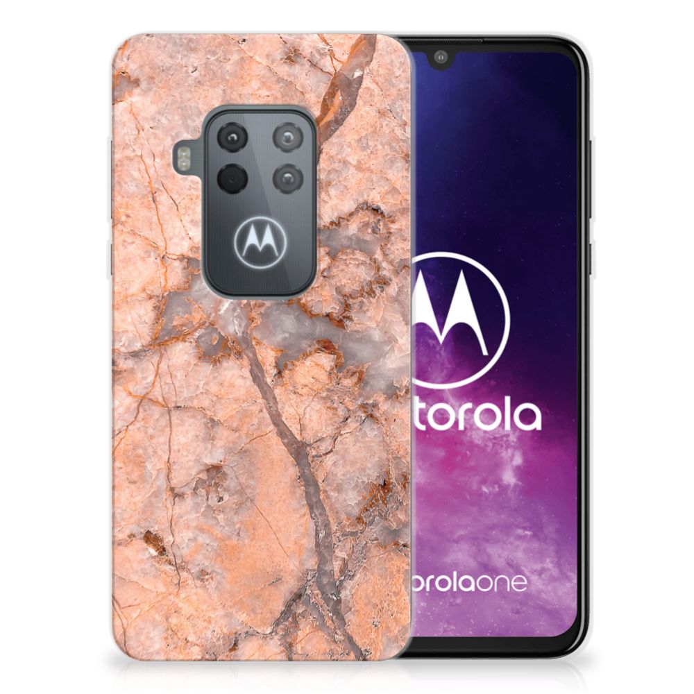 Motorola One Zoom TPU Siliconen Hoesje Marmer Oranje