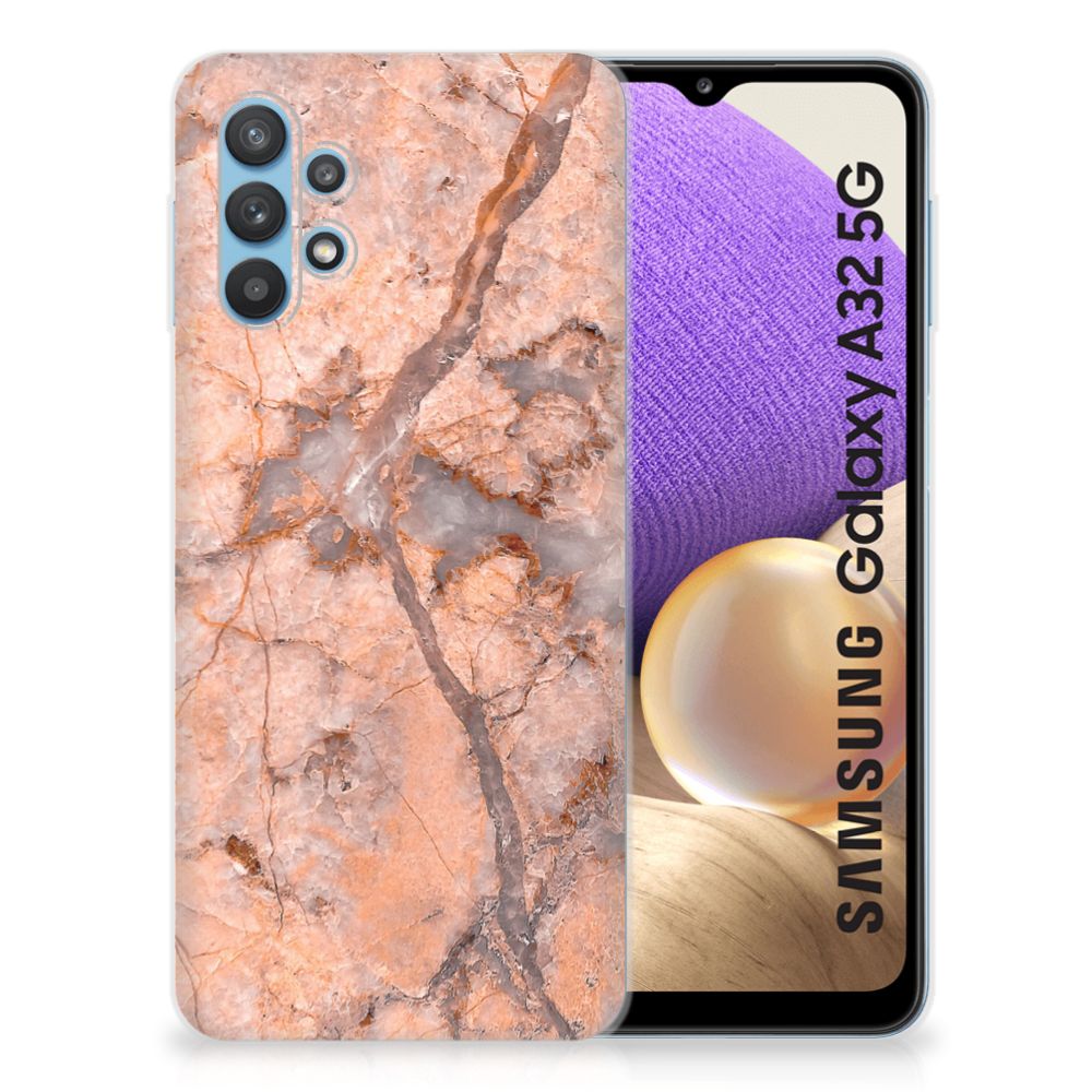 Samsung Galaxy A32 5G TPU Siliconen Hoesje Marmer Oranje