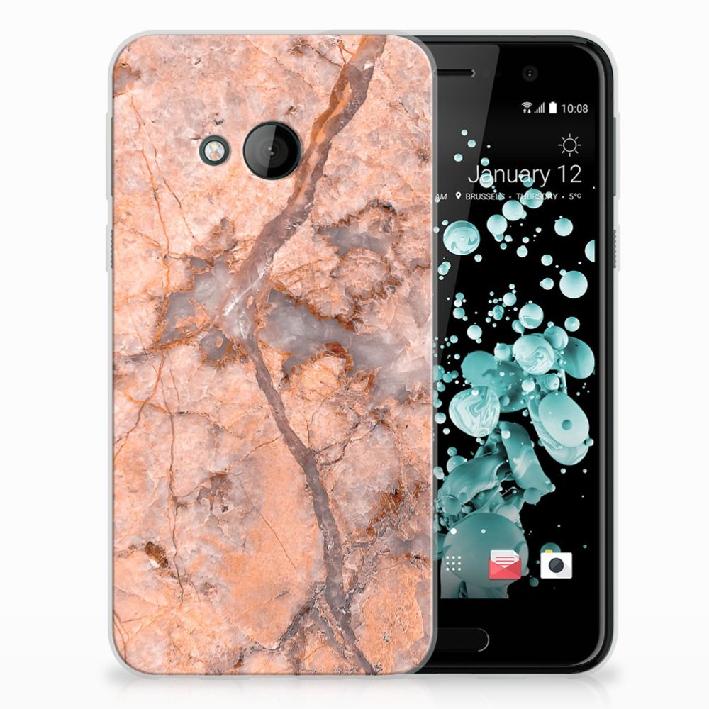 HTC U Play TPU Siliconen Hoesje Marmer Oranje
