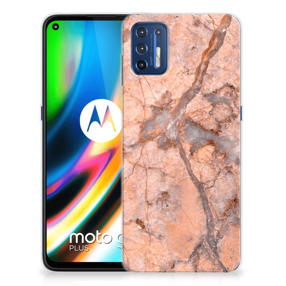 Motorola Moto G9 Plus TPU Siliconen Hoesje Marmer Oranje