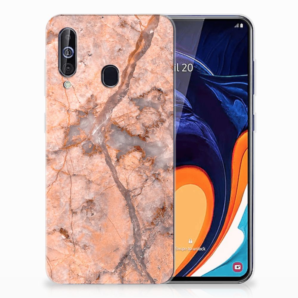 Samsung Galaxy A60 TPU Siliconen Hoesje Marmer Oranje