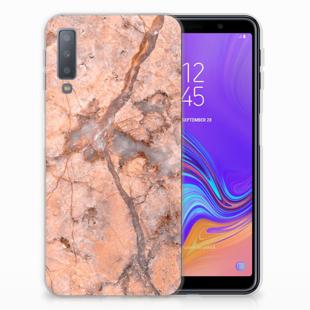 Samsung Galaxy A7 (2018) TPU Siliconen Hoesje Marmer Oranje