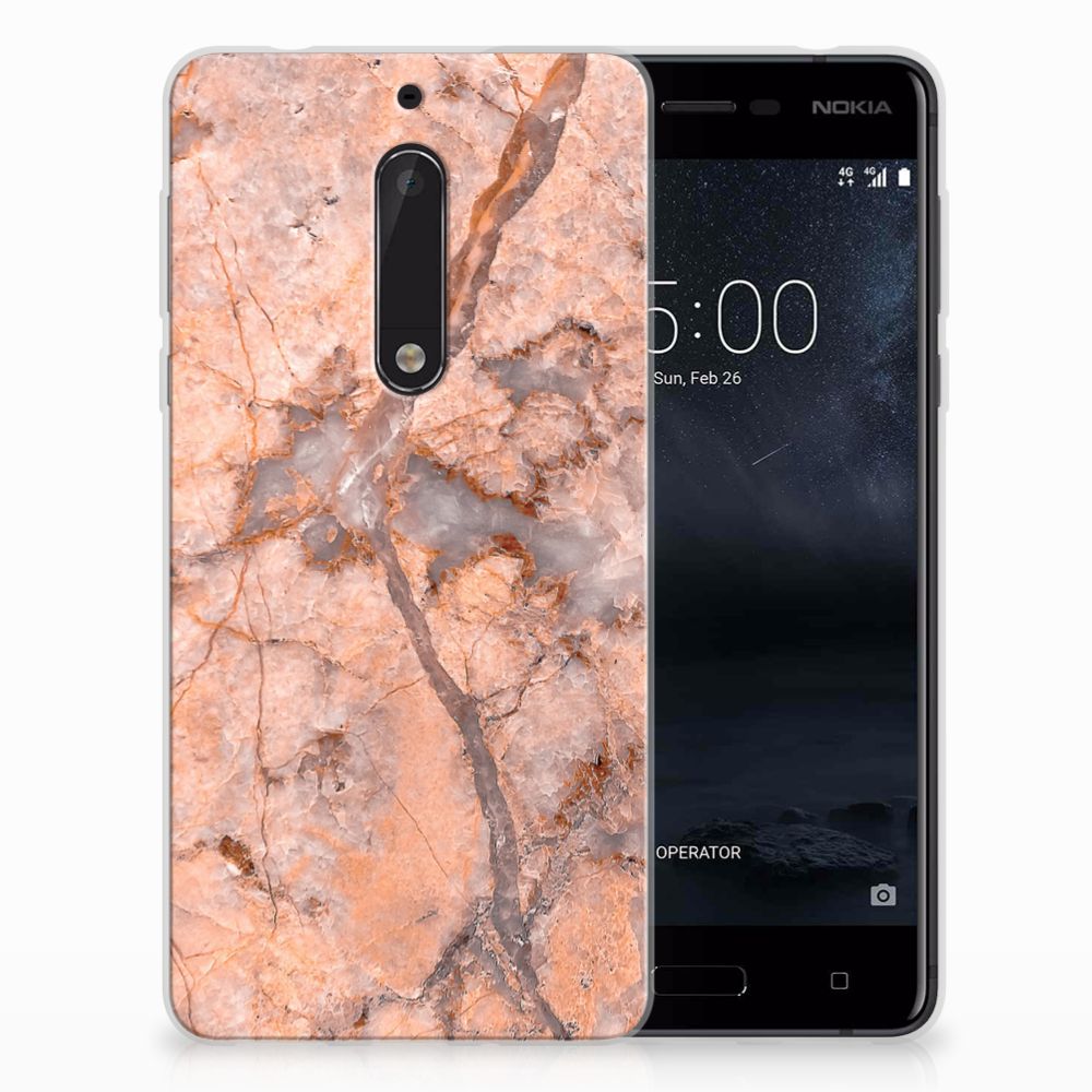 Nokia 5 TPU Siliconen Hoesje Marmer Oranje