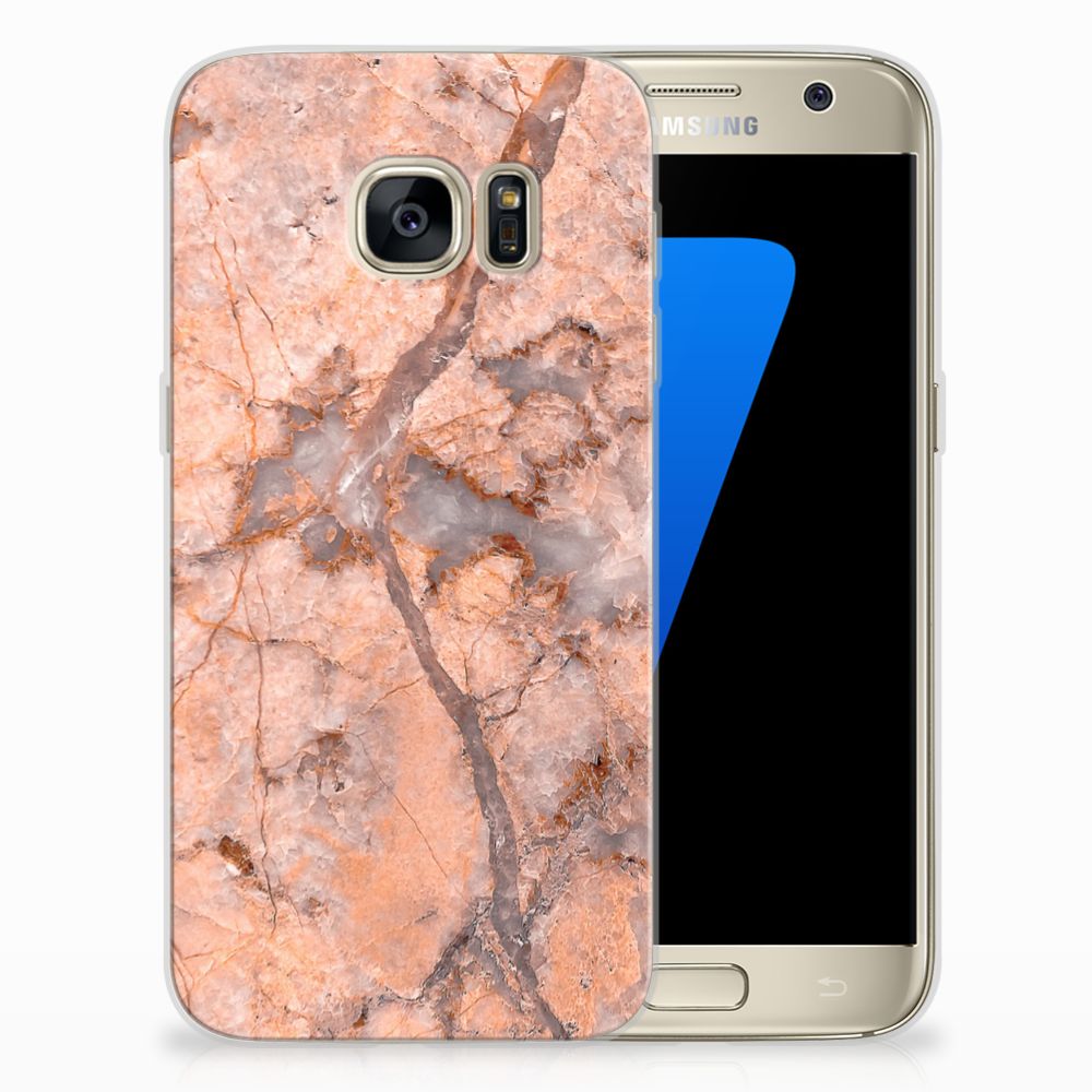 Samsung Galaxy S7 TPU Siliconen Hoesje Marmer Oranje