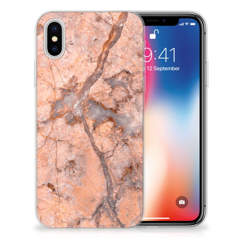 Apple iPhone X | Xs TPU Siliconen Hoesje Marmer Oranje