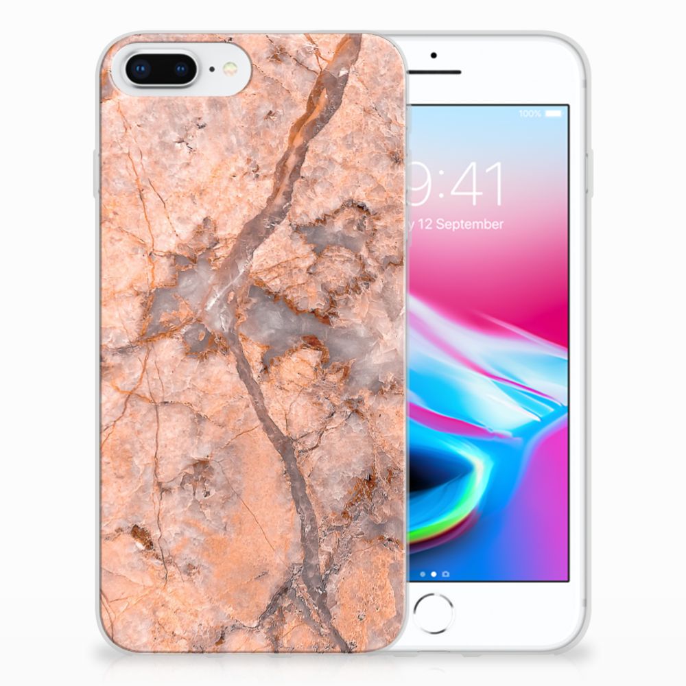 Apple iPhone 7 Plus | 8 Plus TPU Siliconen Hoesje Marmer Oranje