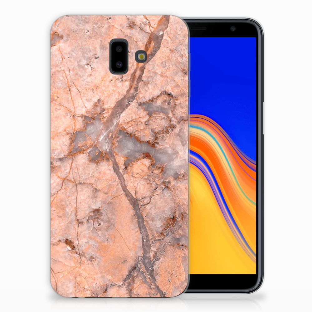 Samsung Galaxy J6 Plus (2018) TPU Siliconen Hoesje Marmer Oranje