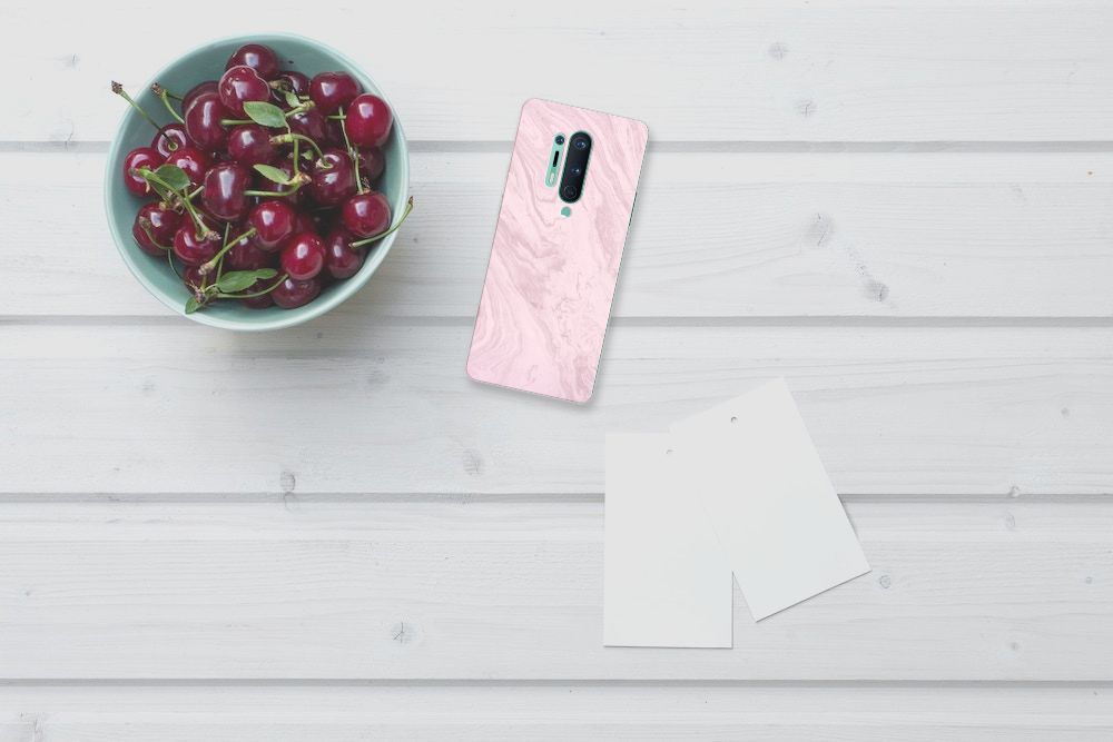 OnePlus 8 Pro TPU Siliconen Hoesje Marble Pink - Origineel Cadeau Vriendin