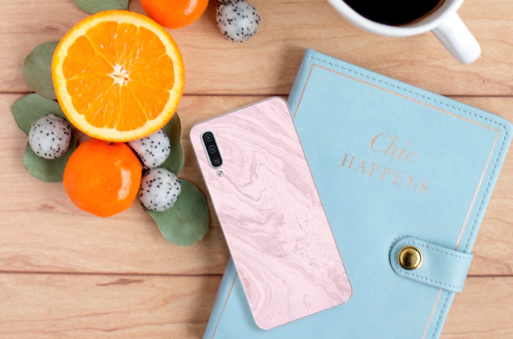 Samsung Galaxy A50 TPU Siliconen Hoesje Marble Pink - Origineel Cadeau Vriendin