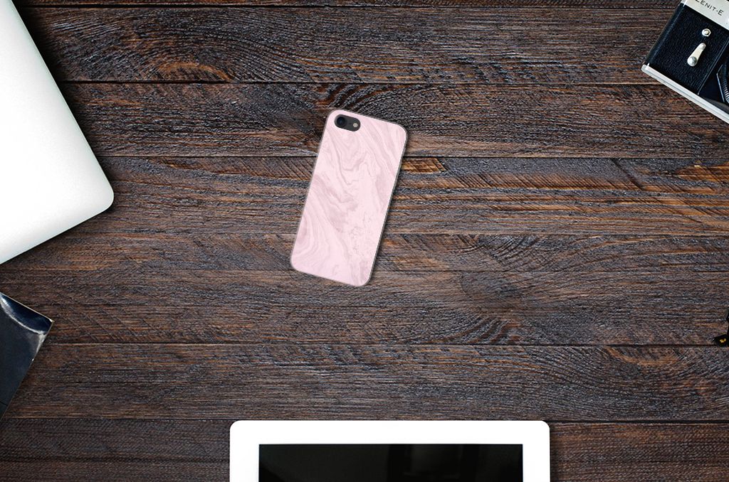 iPhone SE 2022 | SE 2020 | 8 | 7 TPU Siliconen Hoesje Marble Pink - Origineel Cadeau Vriendin