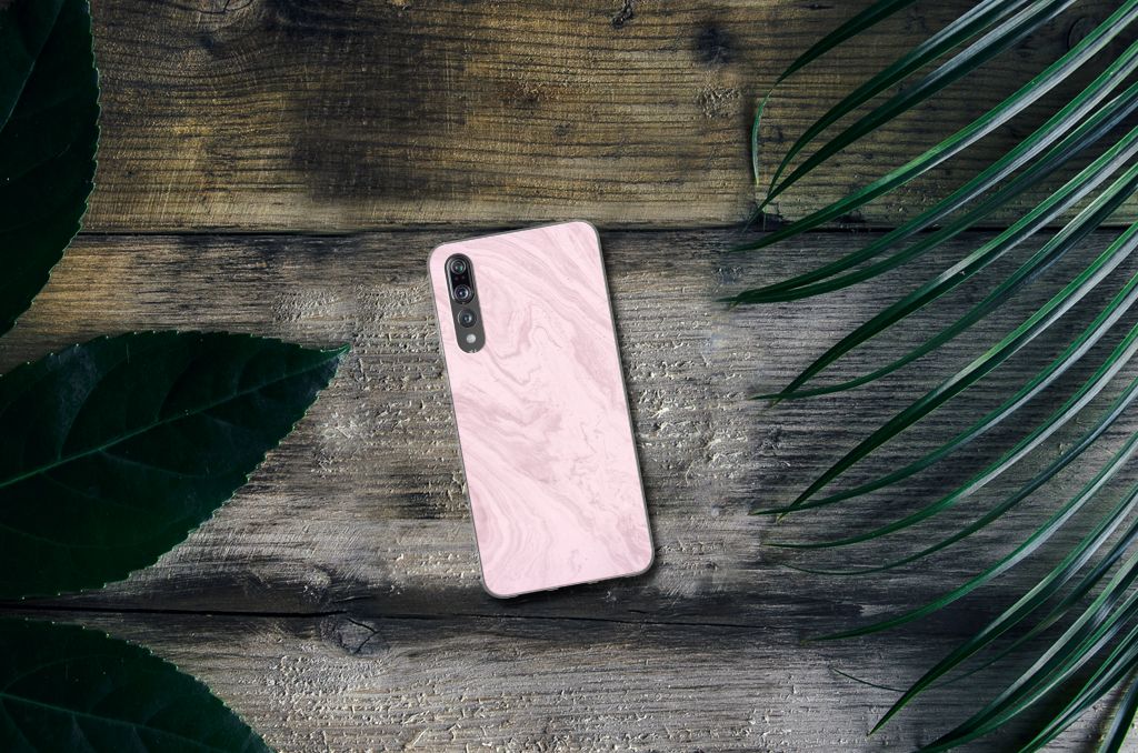 Huawei P20 Pro TPU Siliconen Hoesje Marble Pink - Origineel Cadeau Vriendin