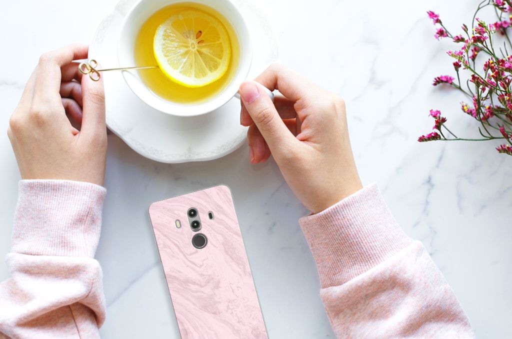 Huawei Mate 10 Pro TPU Siliconen Hoesje Marble Pink - Origineel Cadeau Vriendin