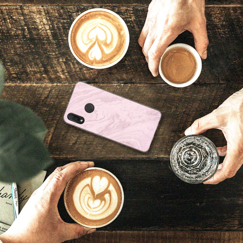 Huawei P Smart Plus TPU Siliconen Hoesje Marble Pink - Origineel Cadeau Vriendin